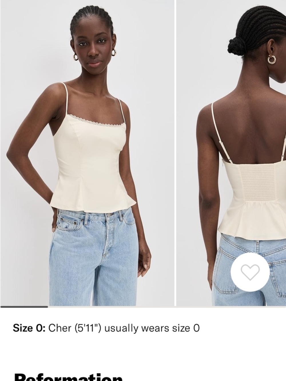 Reformation Cream Lace-Trim Peplum Camisole